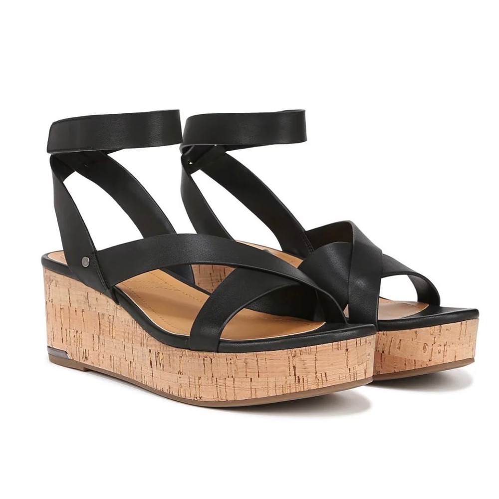 FRANCO‎ SARTO Black Wedge Shoe Sandal Heel Patty Women Strappy Cork Platform 9